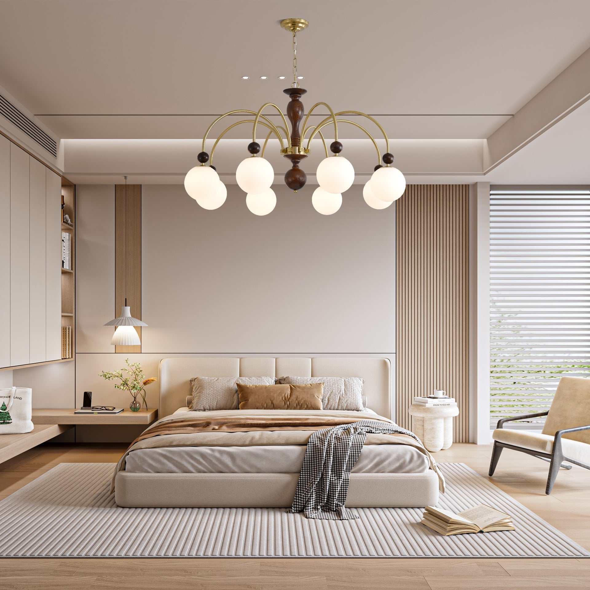 Sixor Pendant Lamp Walnut Brass Globe Vintage-Neutral Decor