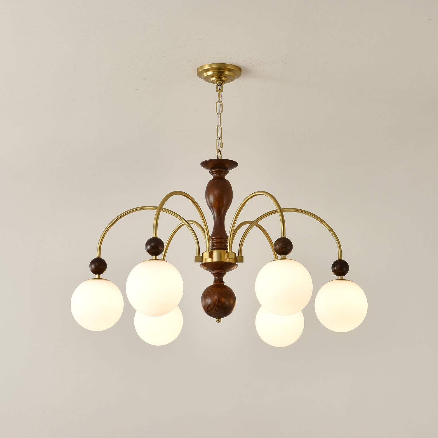 Sixor Pendant Lamp Walnut Brass Globe Vintage-Neutral Decor