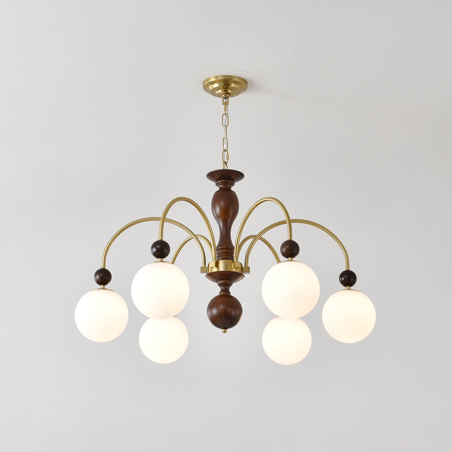 Sixor Pendant Lamp Walnut Brass Globe Vintage-Neutral Decor