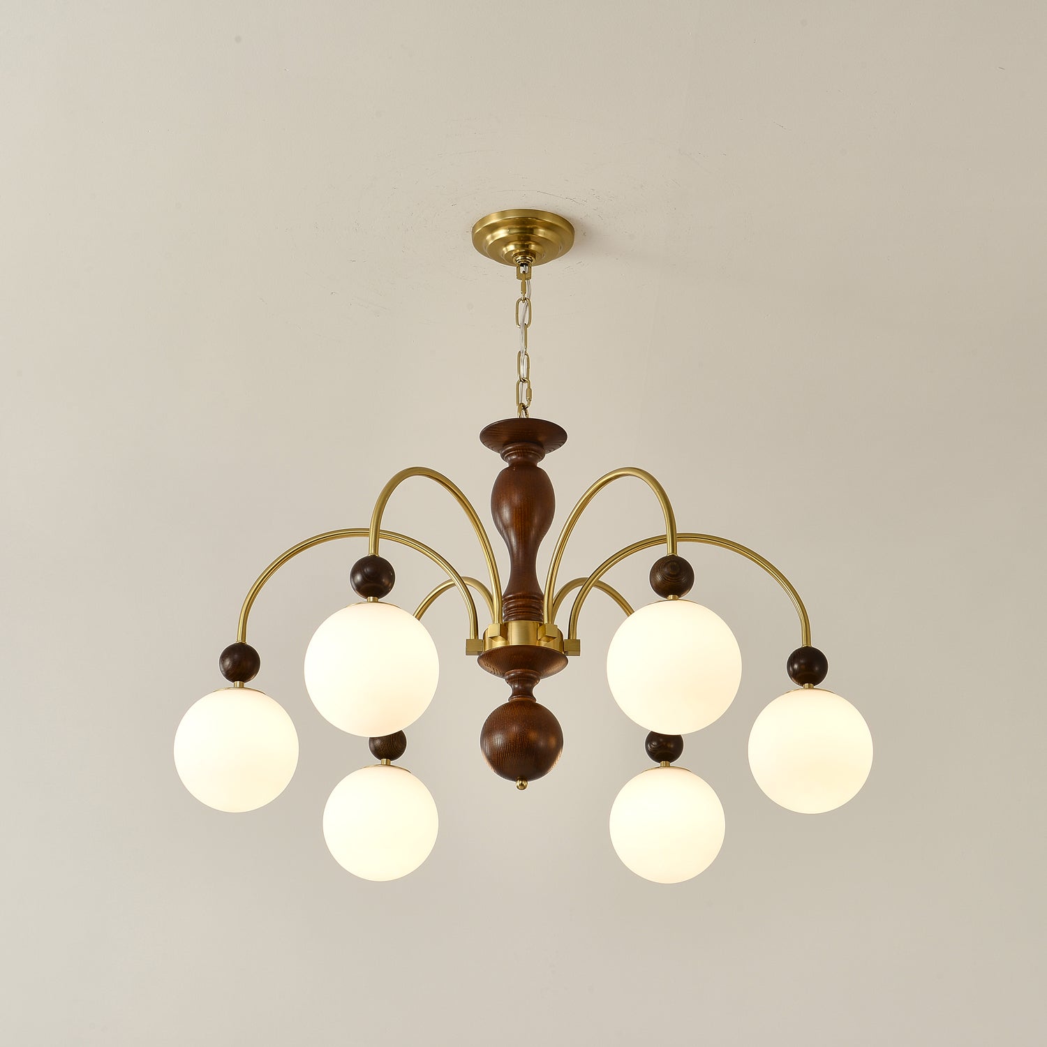 Sixor Pendant Lamp Walnut Brass Globe Vintage-Neutral Decor
