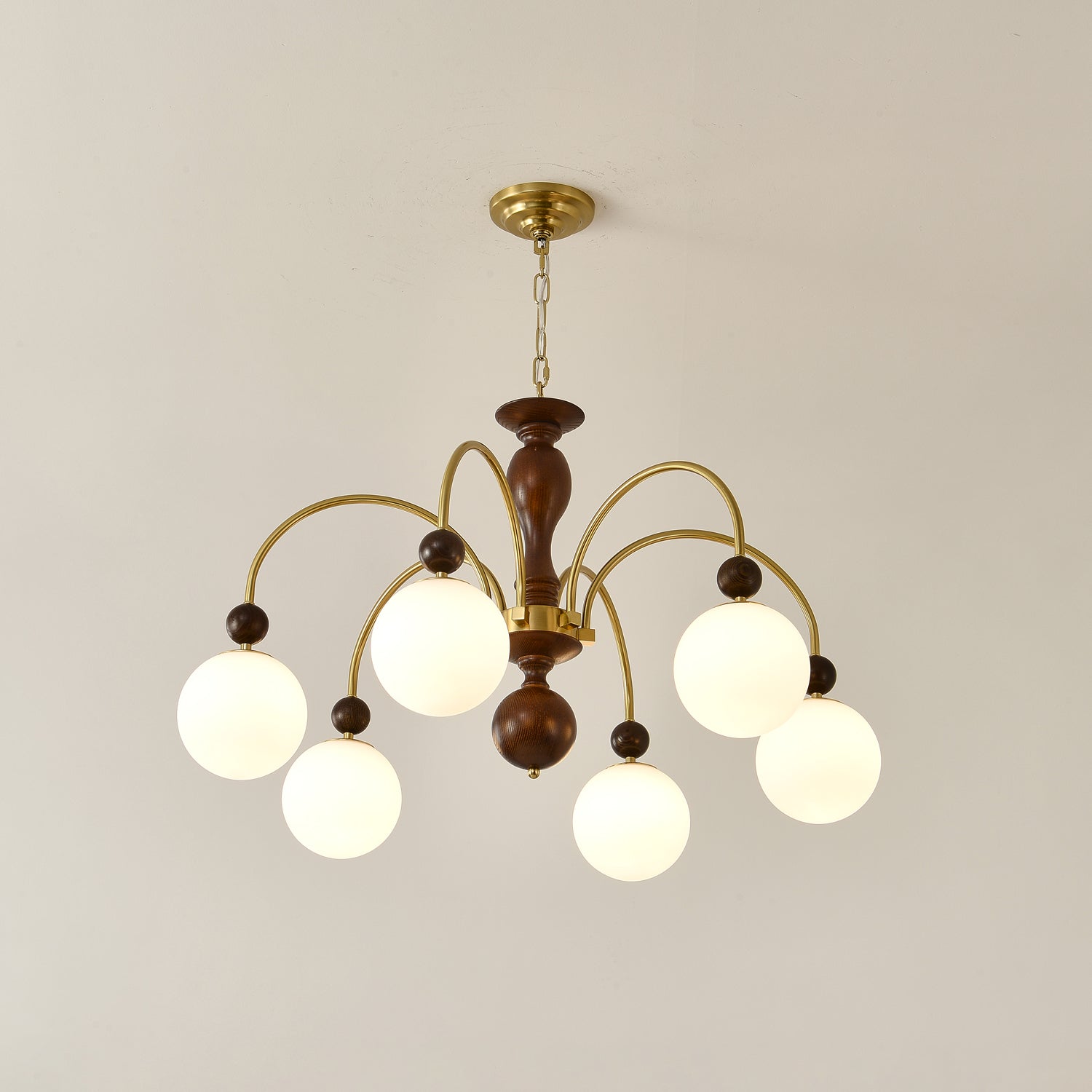 Sixor Pendant Lamp Walnut Brass Globe Vintage-Neutral Decor