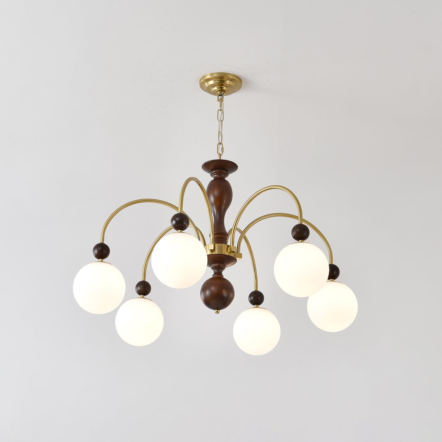 Sixor Pendant Lamp Walnut Brass Globe Vintage-Neutral Decor