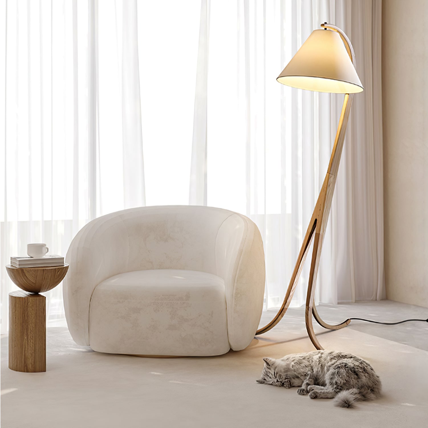 Udorila Curved Wood Floor Lamp-Neutral Decor
