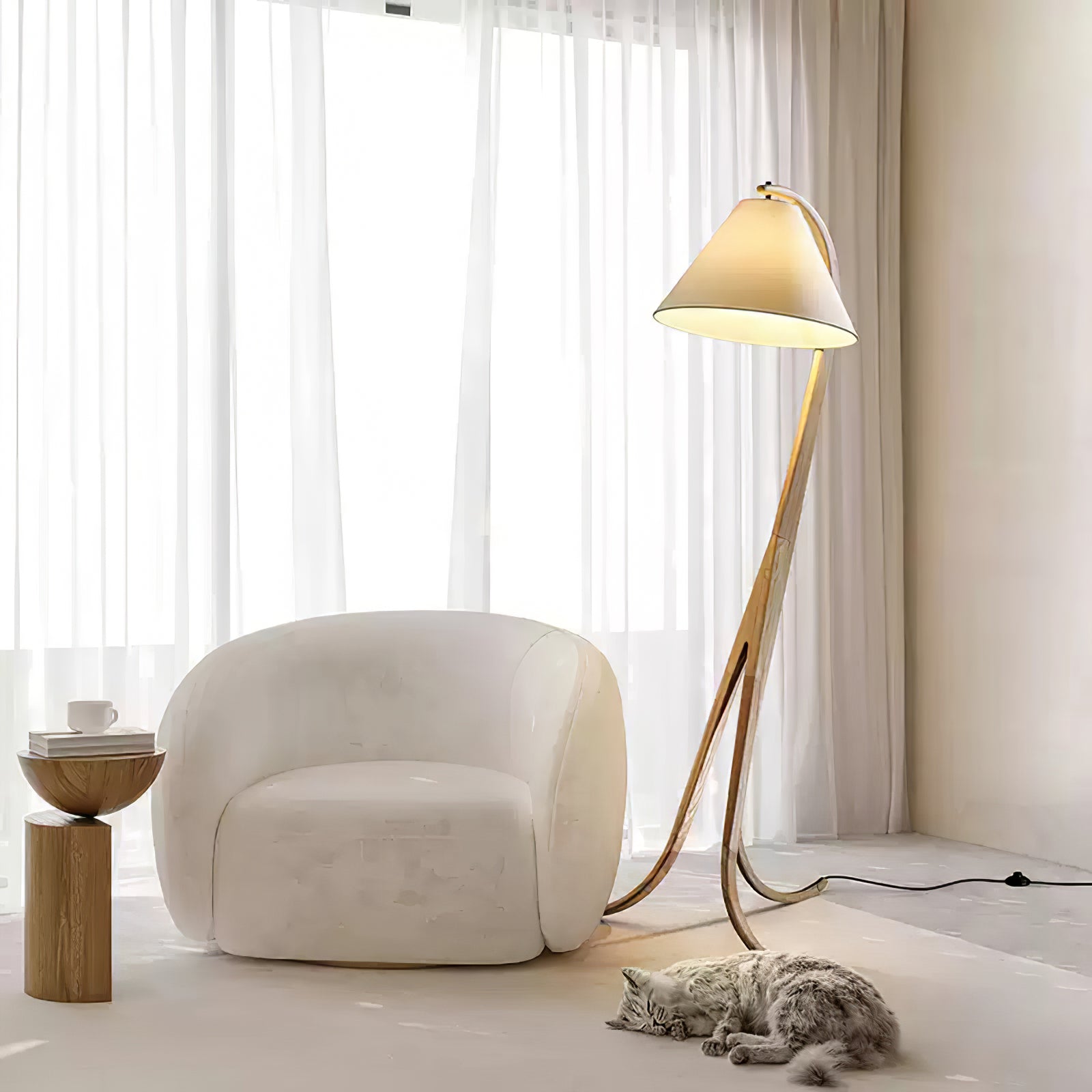 Udorila Curved Wood Floor Lamp-Neutral Decor