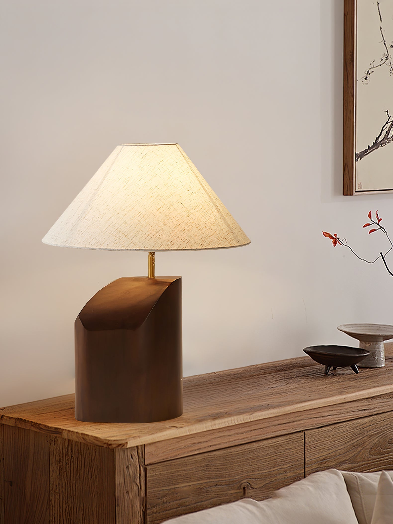 Halene Wood Fabric Table Lamp-Neutral Decor