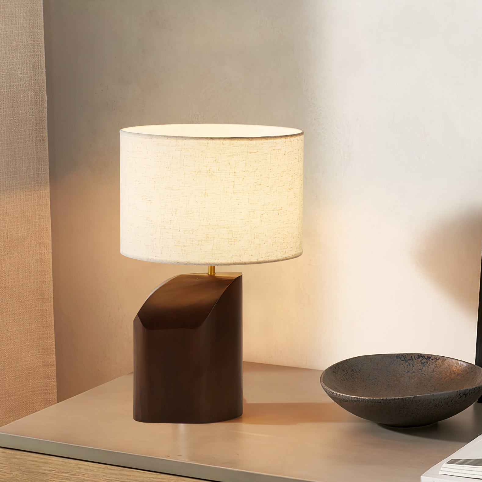 Halene Wood Fabric Table Lamp-Neutral Decor
