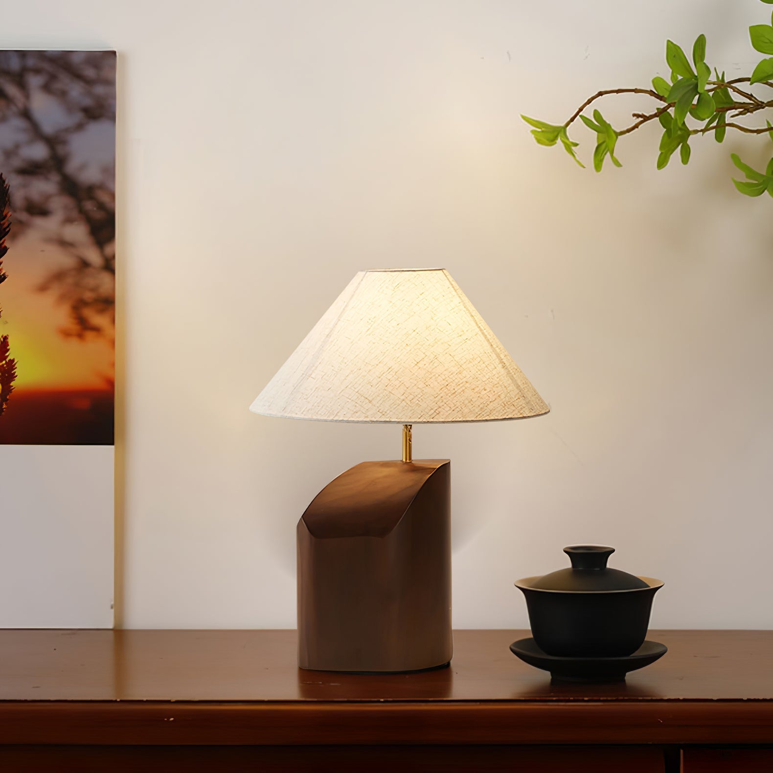 Halene Wood Fabric Table Lamp-Neutral Decor
