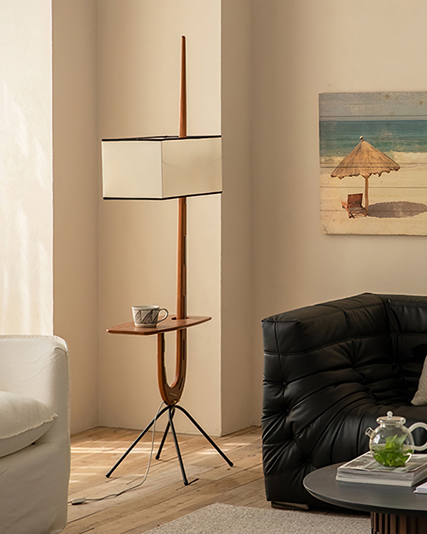 Vemara Mid Century Wood Floor Lamp-Neutral Decor