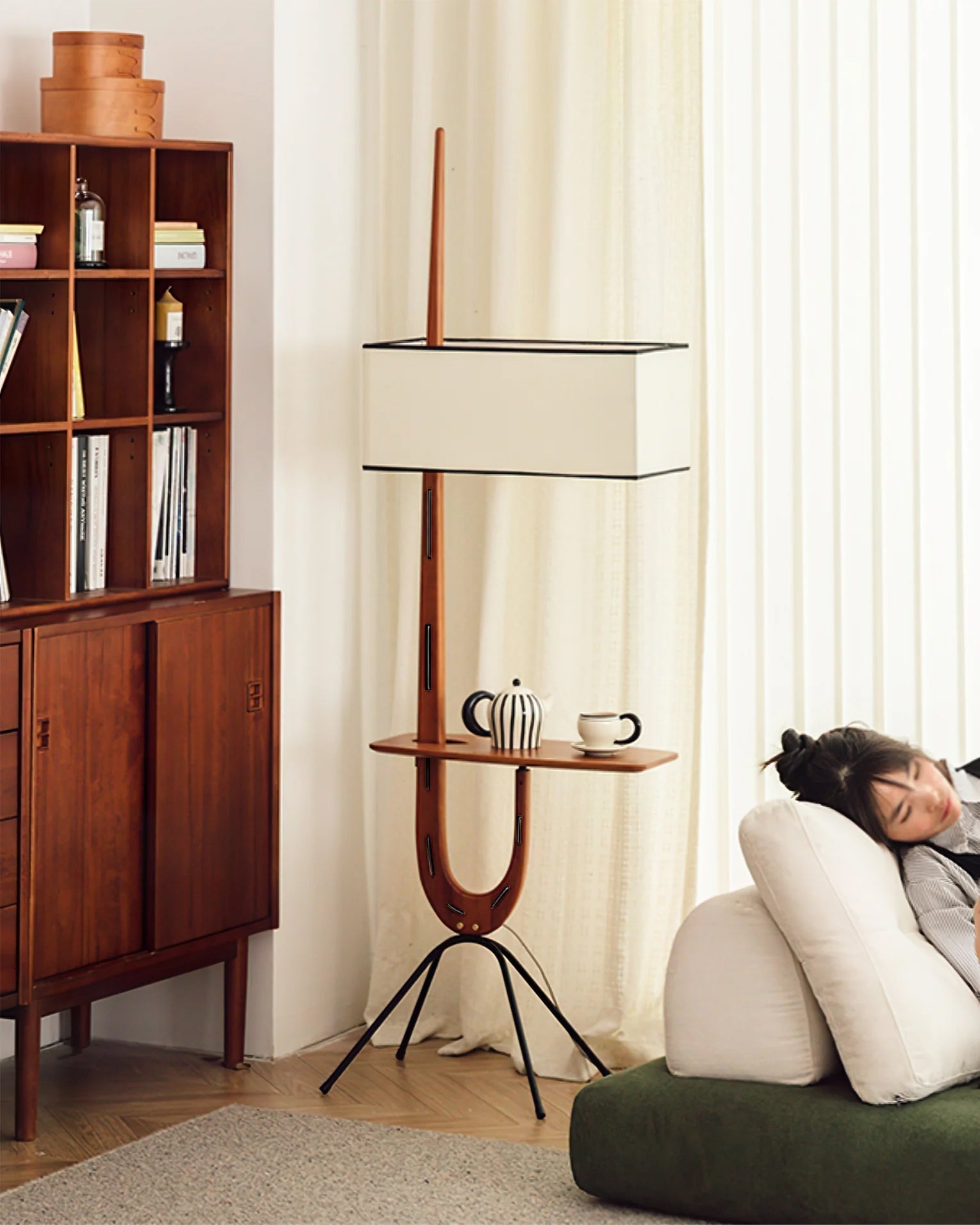 Vemara Mid Century Wood Floor Lamp-Neutral Decor