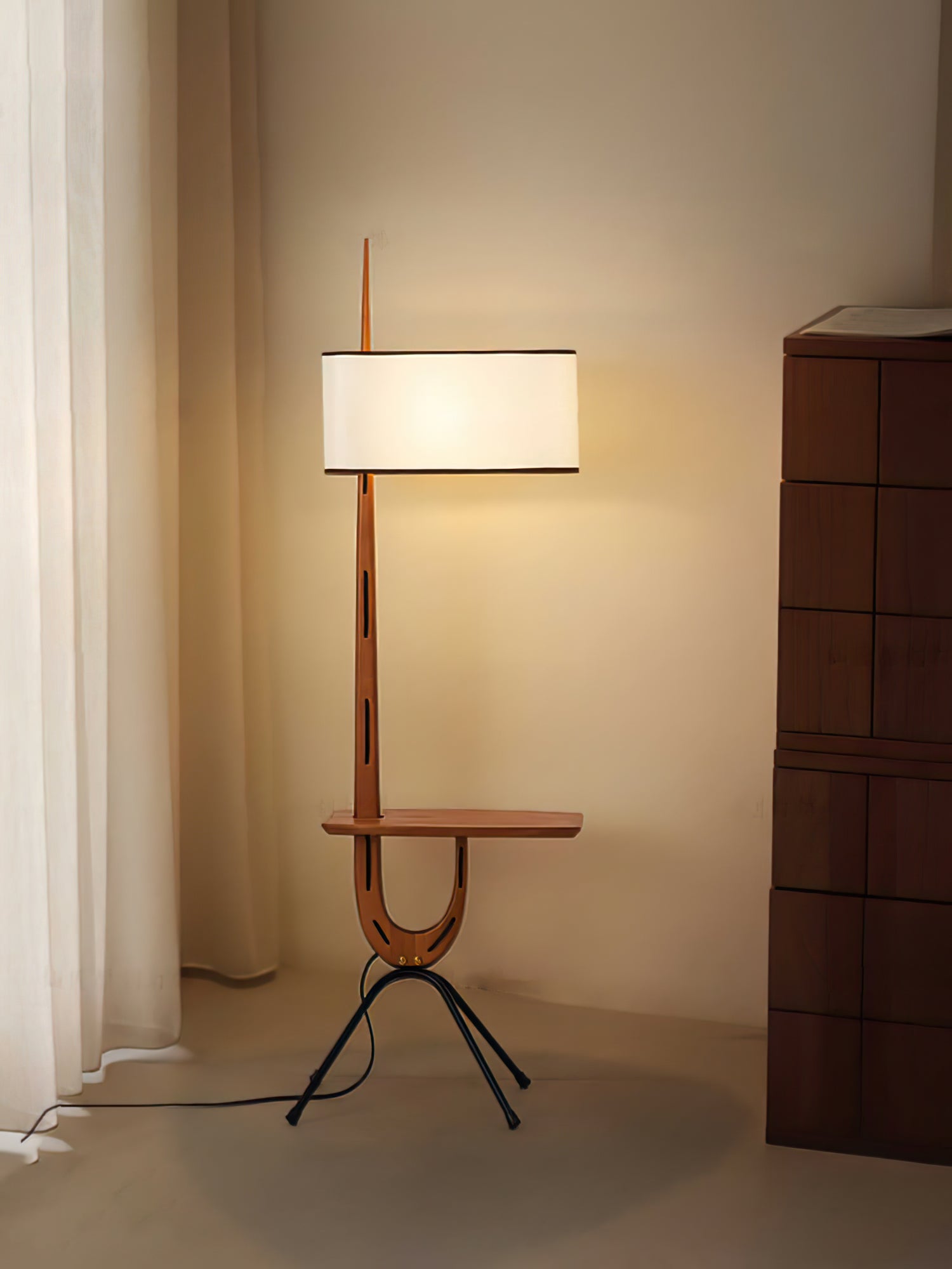 Vemara Mid Century Wood Floor Lamp-Neutral Decor