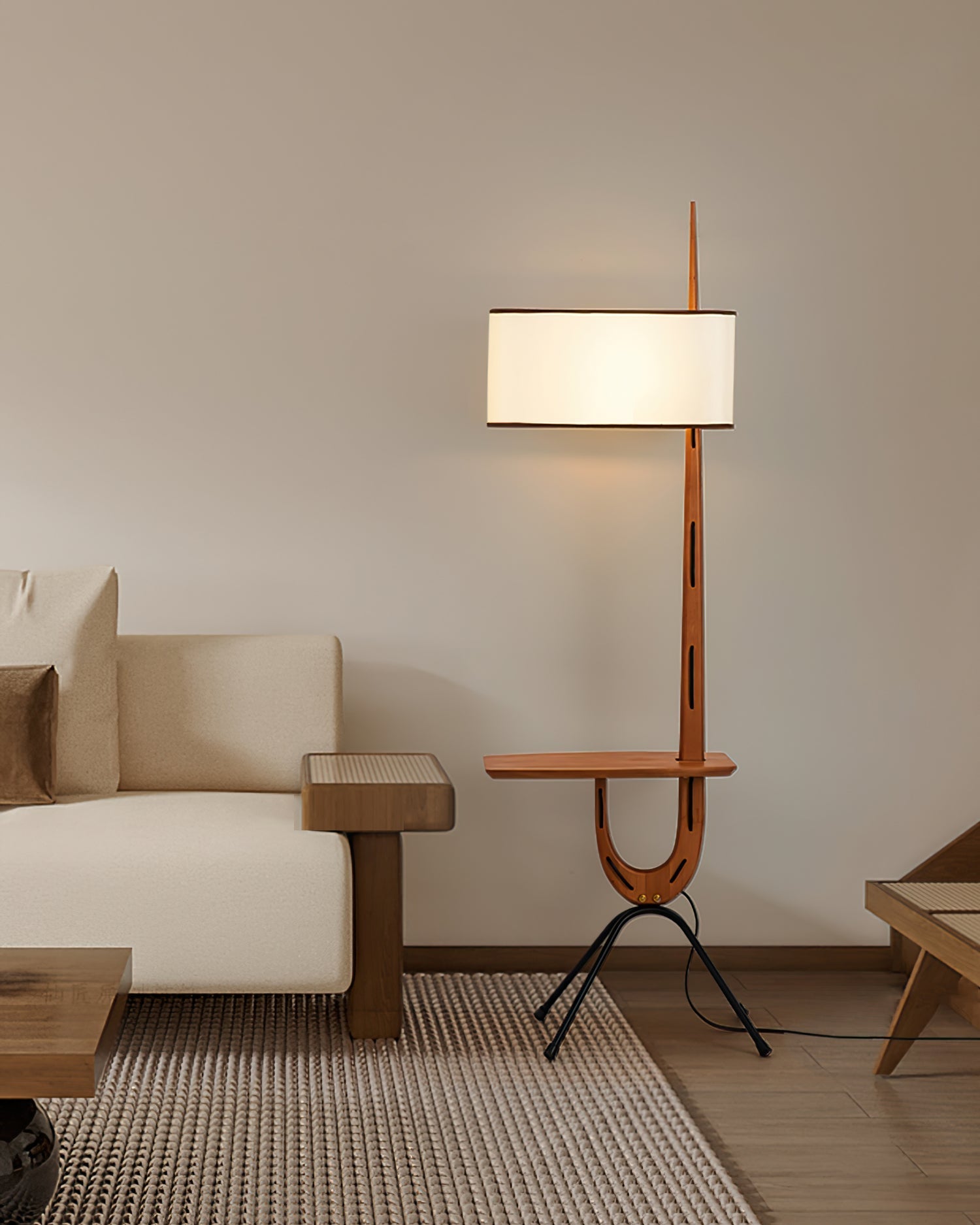 Vemara Mid Century Wood Floor Lamp-Neutral Decor