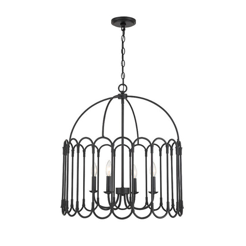 The Argente Chandelier illuminating a dining space with a warm, inviting light.