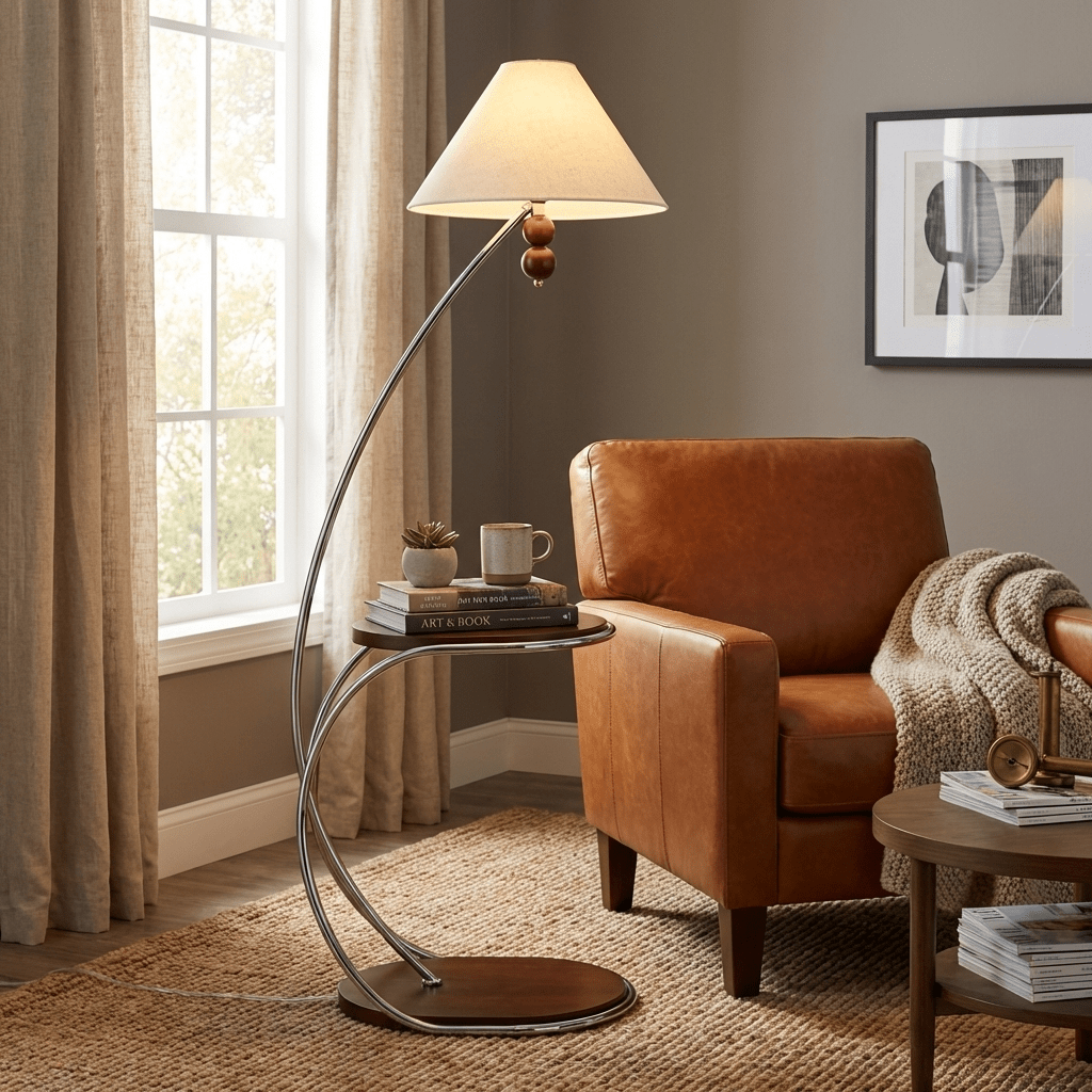 Aria Curved Shelf Floor Lamp-Neutral Decor