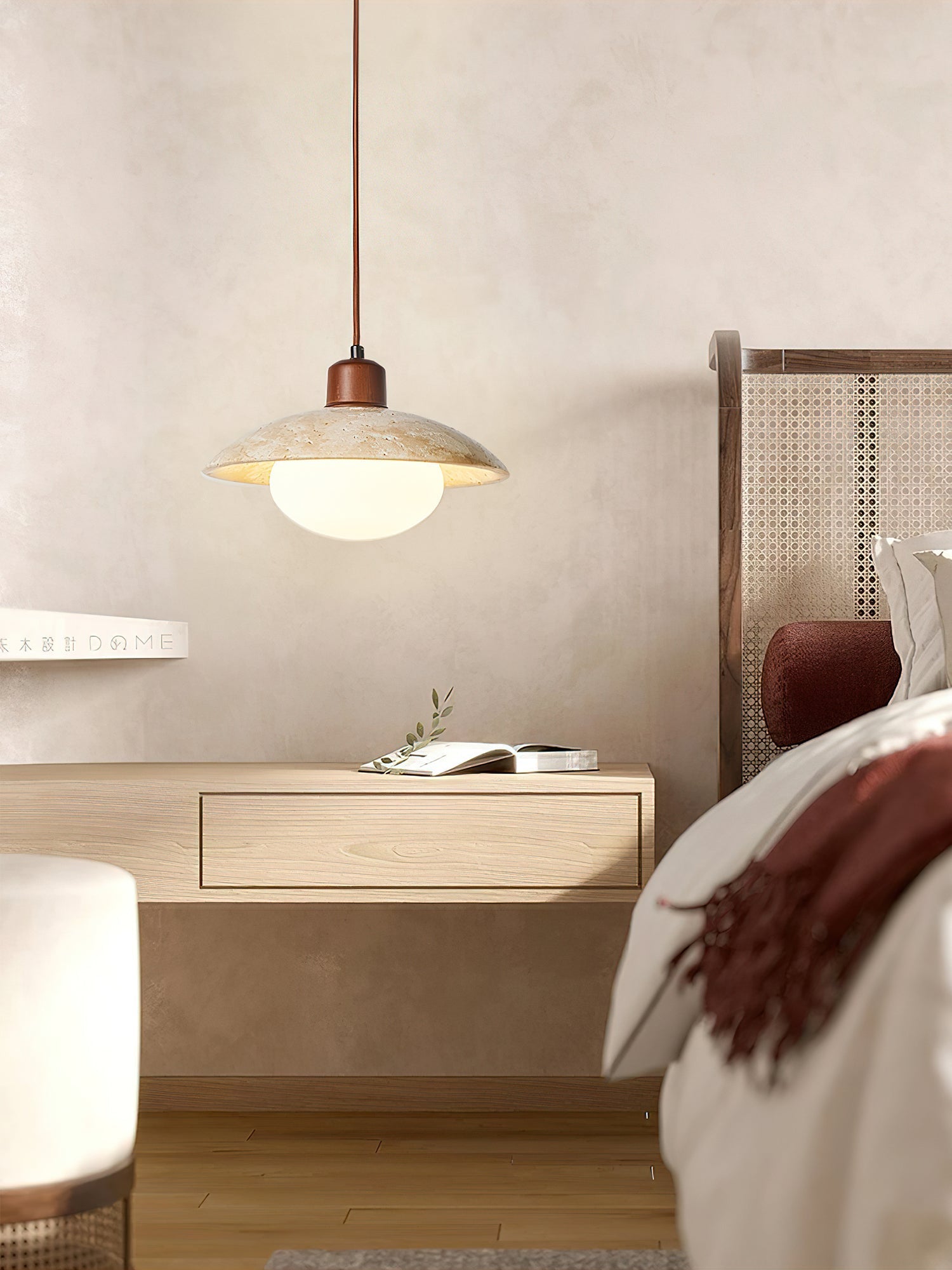 Delora Dome-Shade Travertine Pendant Light-Neutral Decor