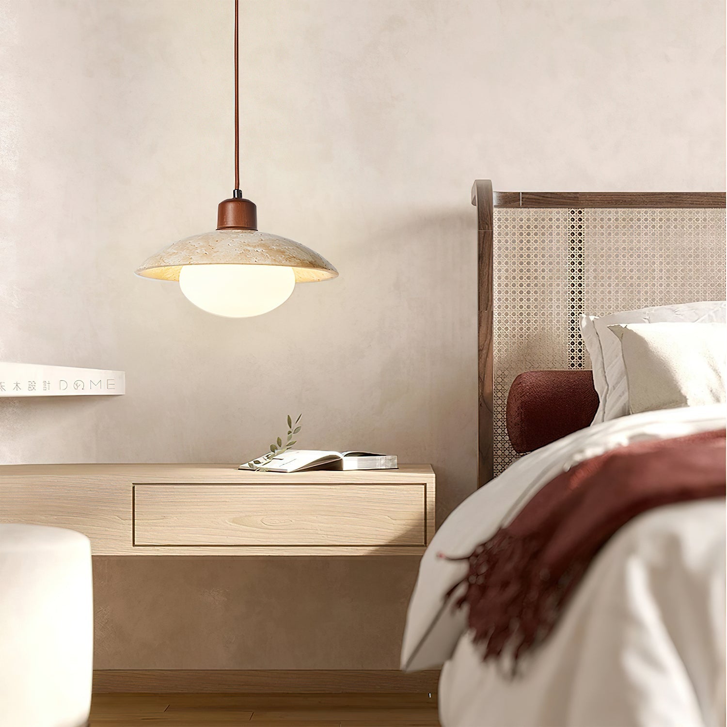 Delora Dome-Shade Travertine Pendant Light-Neutral Decor