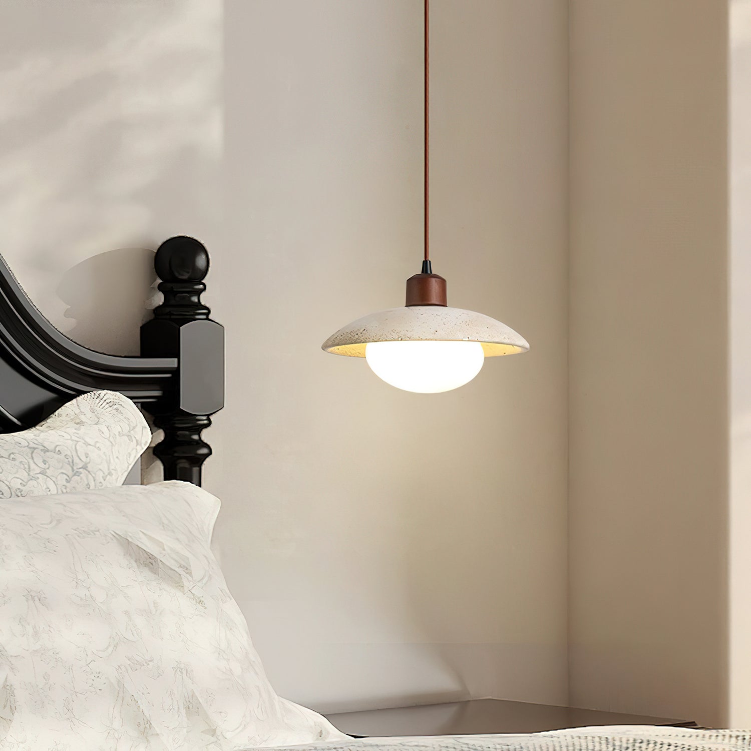 Delora Dome-Shade Travertine Pendant Light-Neutral Decor