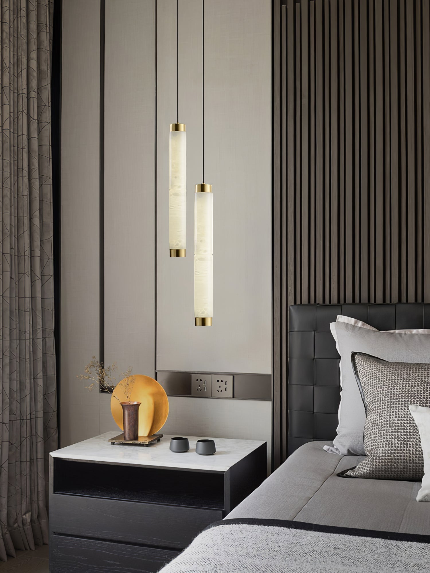 Lira Cylindrical Alabaster Pendant Light-Neutral Decor