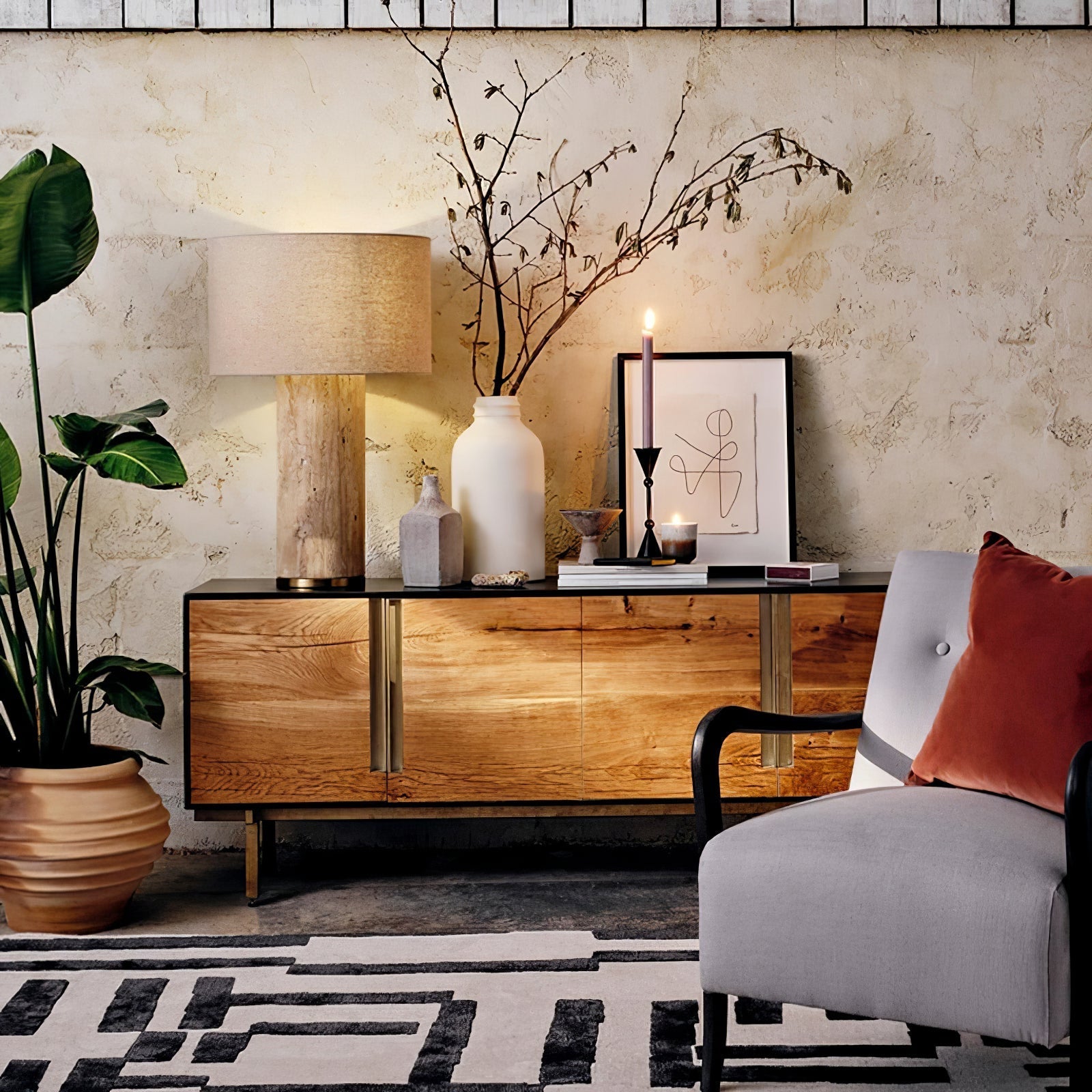Vonoryra Cylindrical Travertine Table Lamp-Neutral Decor