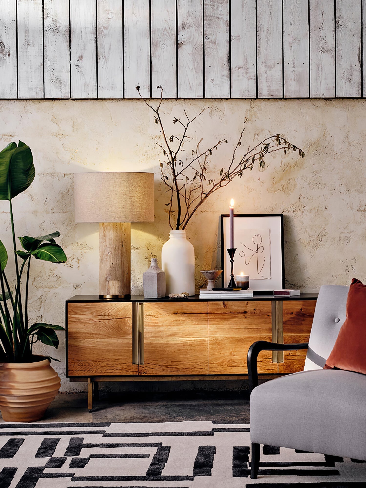 Vonoryra Cylindrical Travertine Table Lamp-Neutral Decor