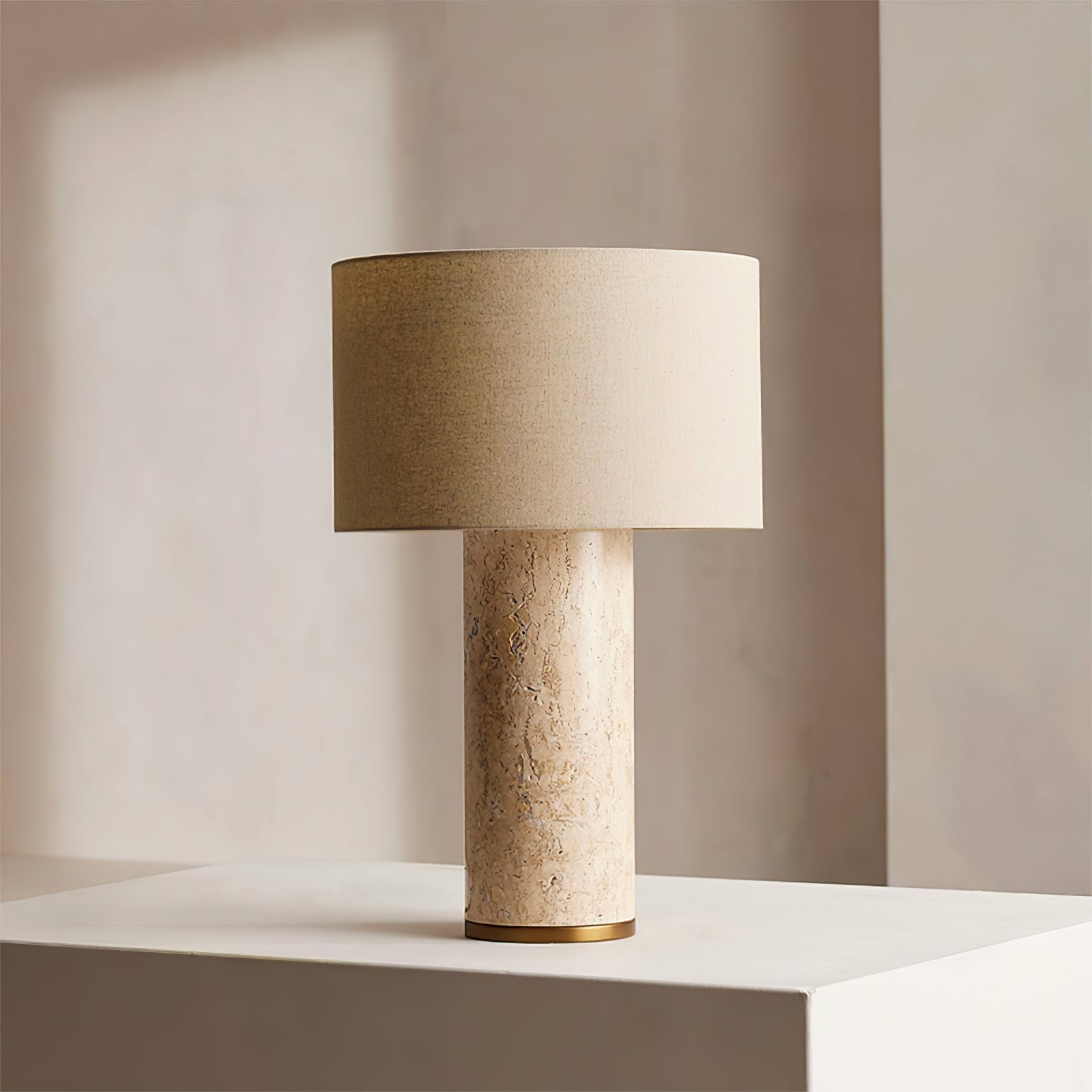 Vonoryra Cylindrical Travertine Table Lamp-Neutral Decor