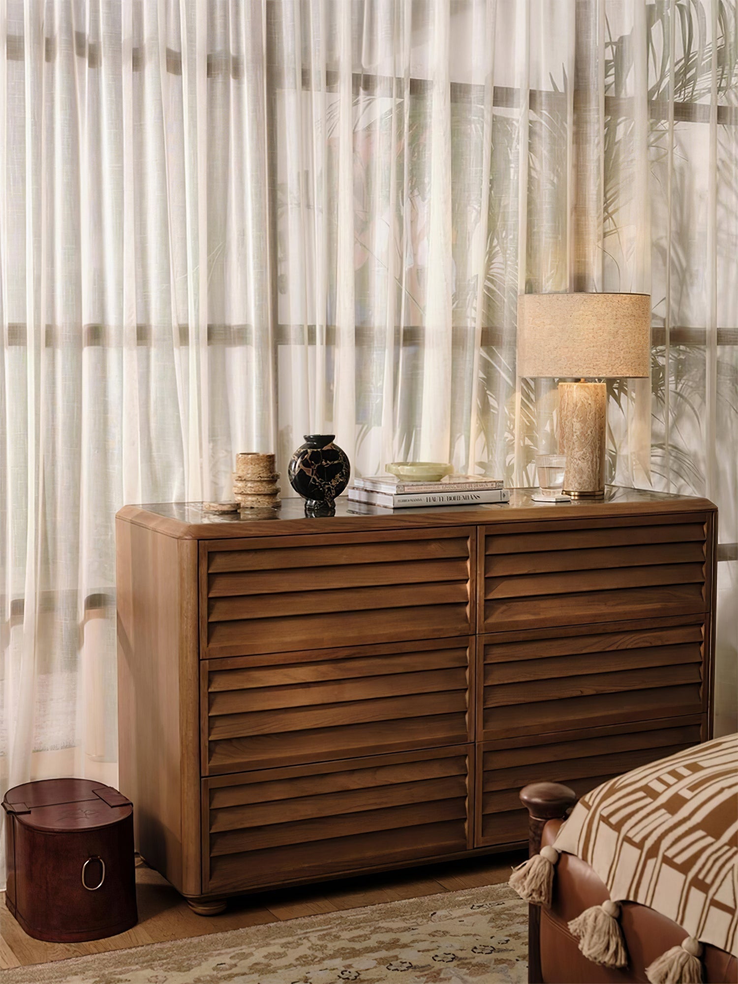 Vonoryra Cylindrical Travertine Table Lamp-Neutral Decor