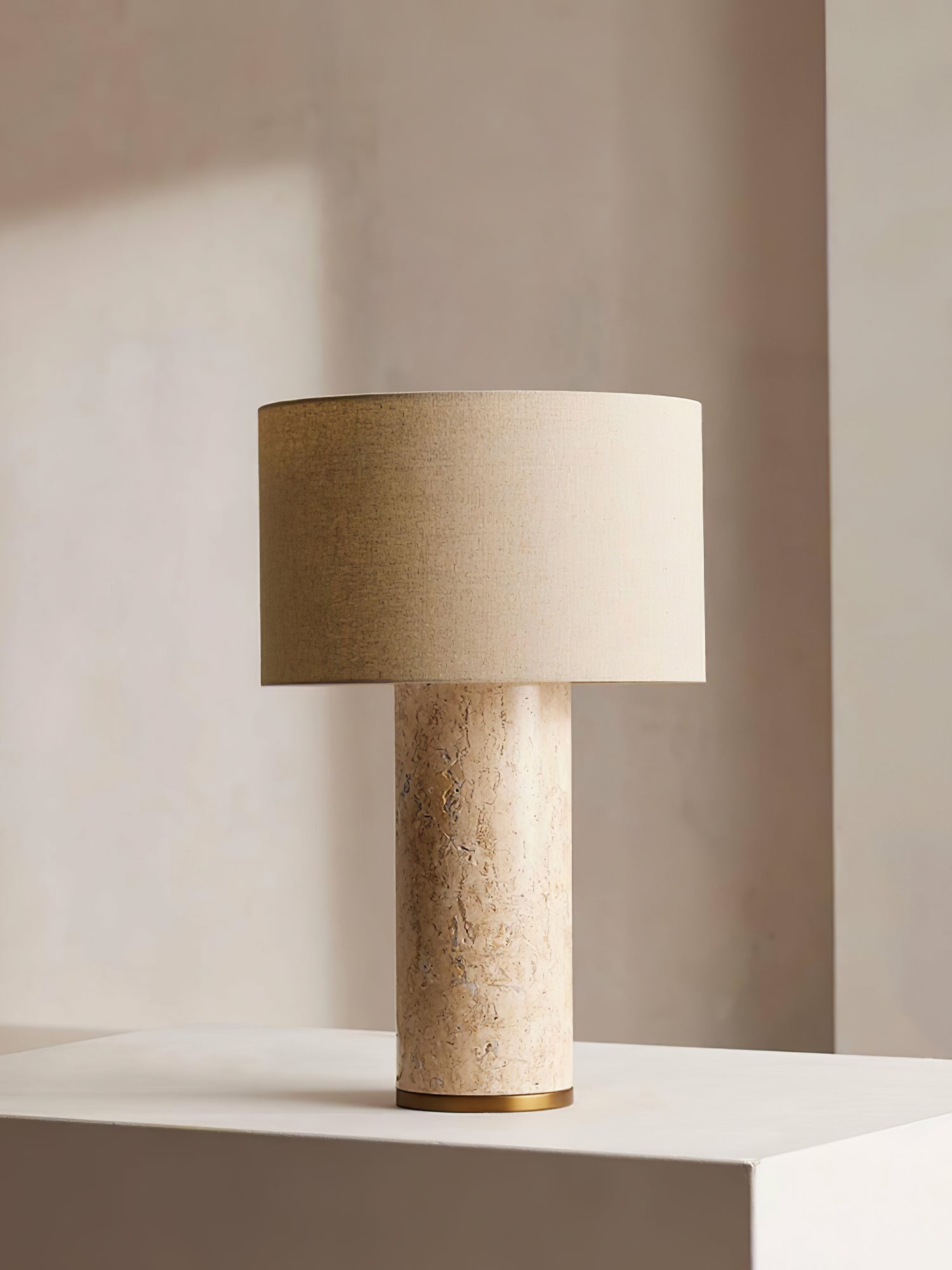 Vonoryra Cylindrical Travertine Table Lamp-Neutral Decor