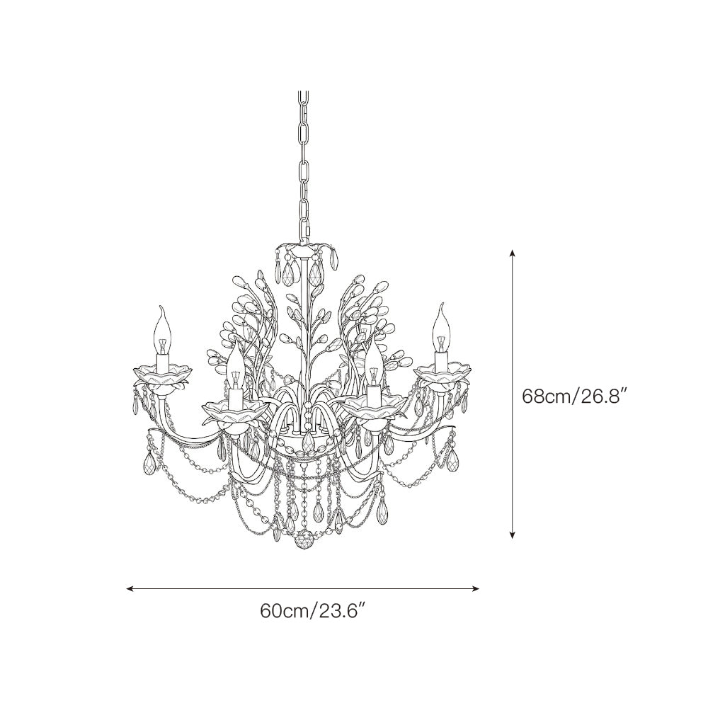 Detail view of the intricate branch-work and leaf-like accents on the chandelier.