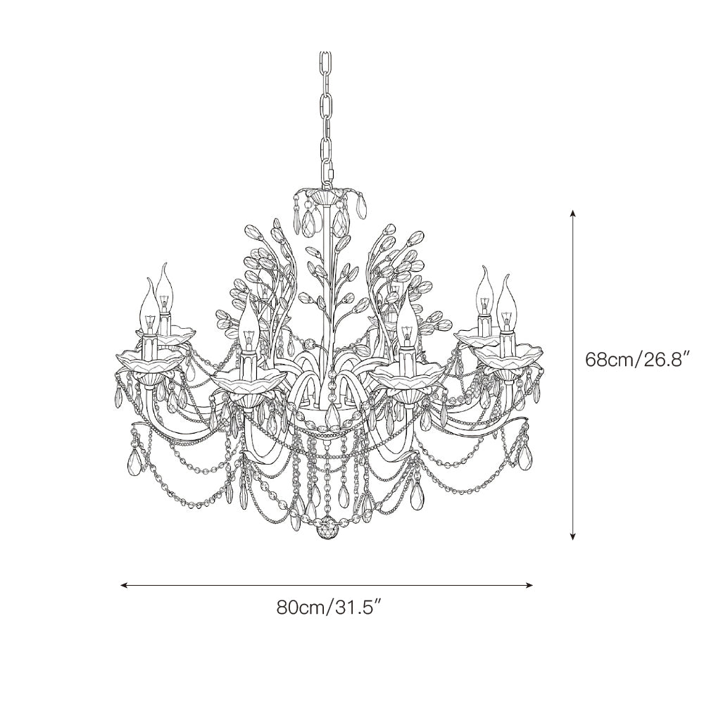 The candelabra-style lights of the Ariae Chandelier, shown unlit.