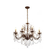Ariae Crystal Chandelier with a brown and gold metal frame and clear crystals.