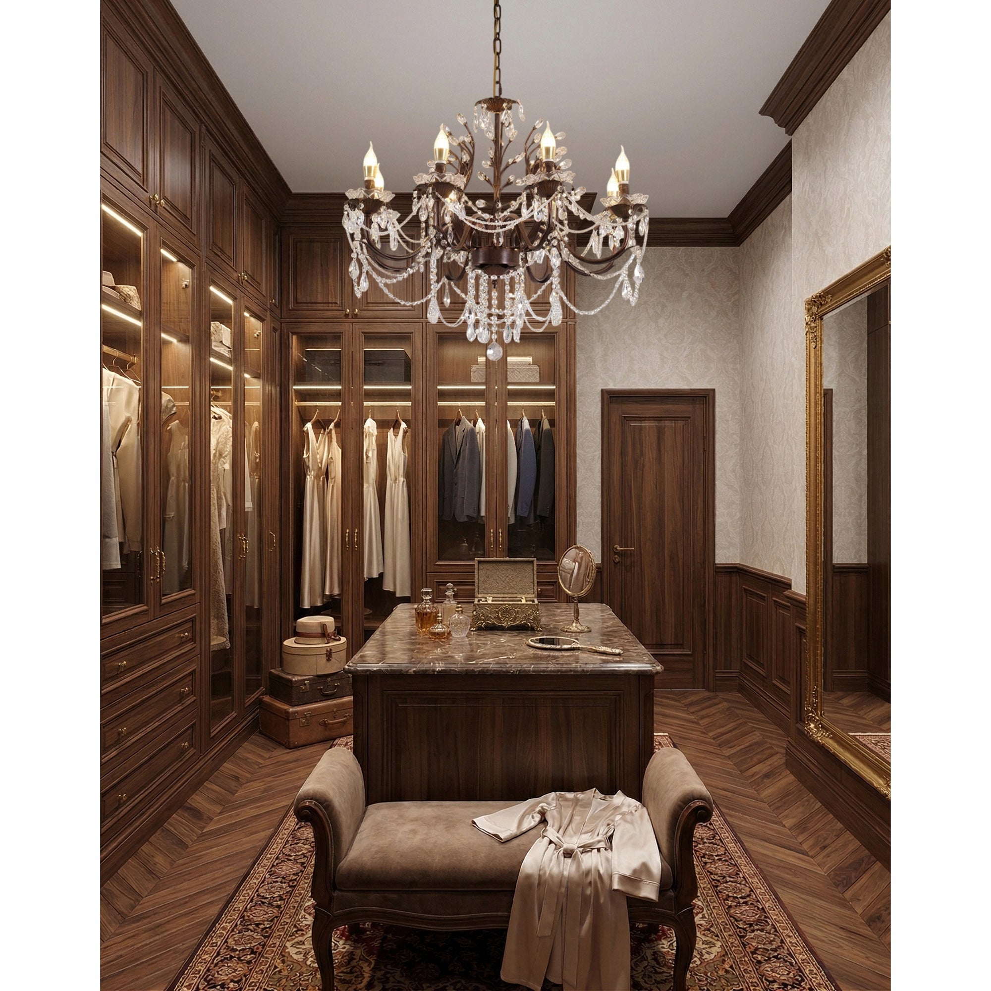 Side profile of the 8-head Ariae Crystal Chandelier.