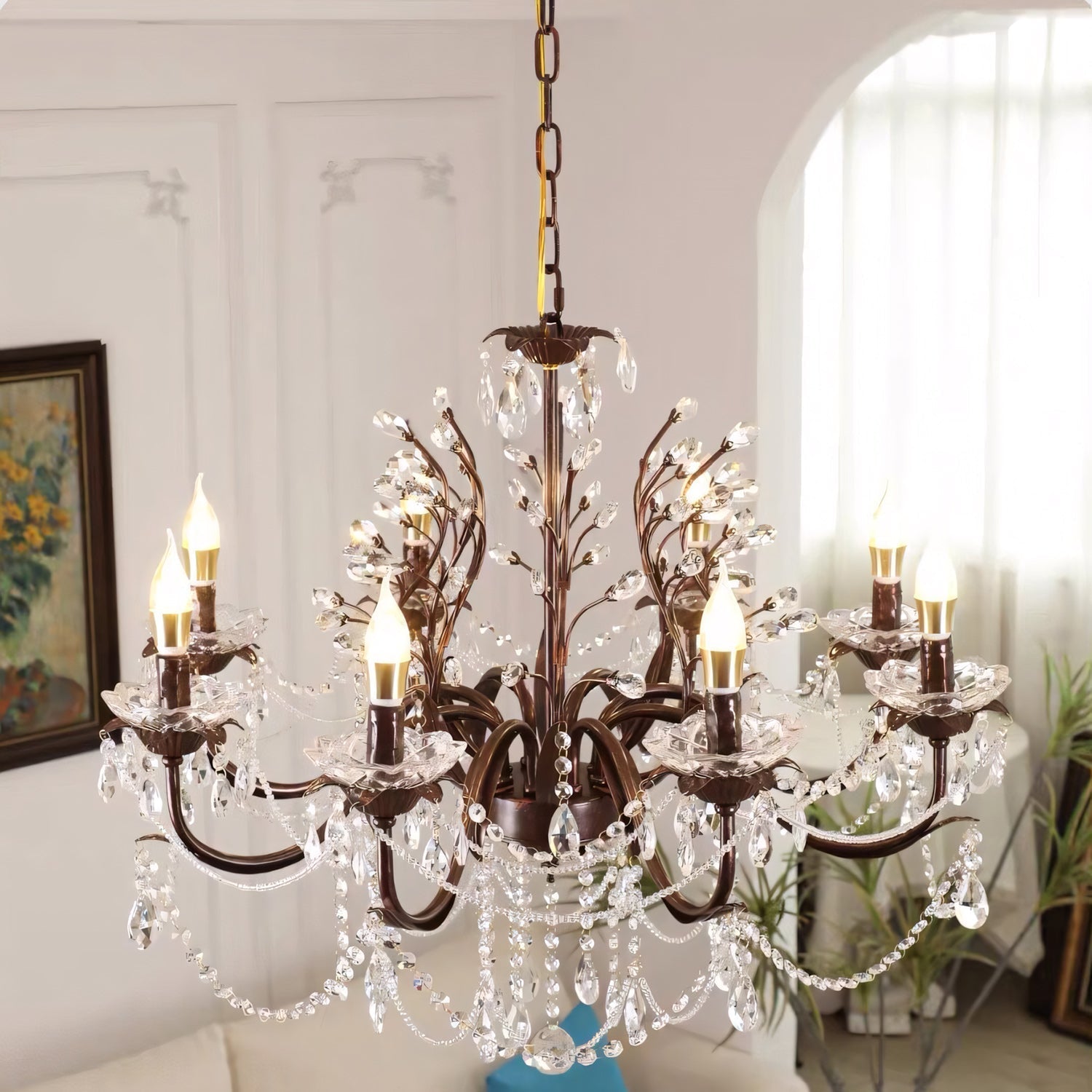 Side profile of the 6-head Ariae Crystal Chandelier.