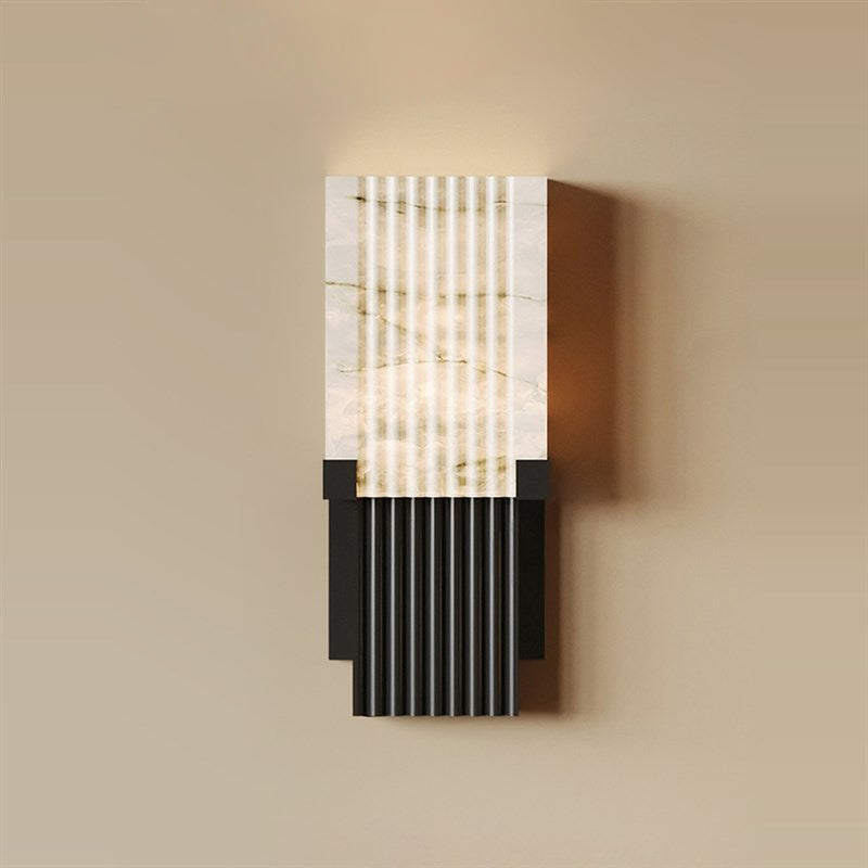 Close-up view of the Ariel Wall Lamp's natural alabaster stone veining.
