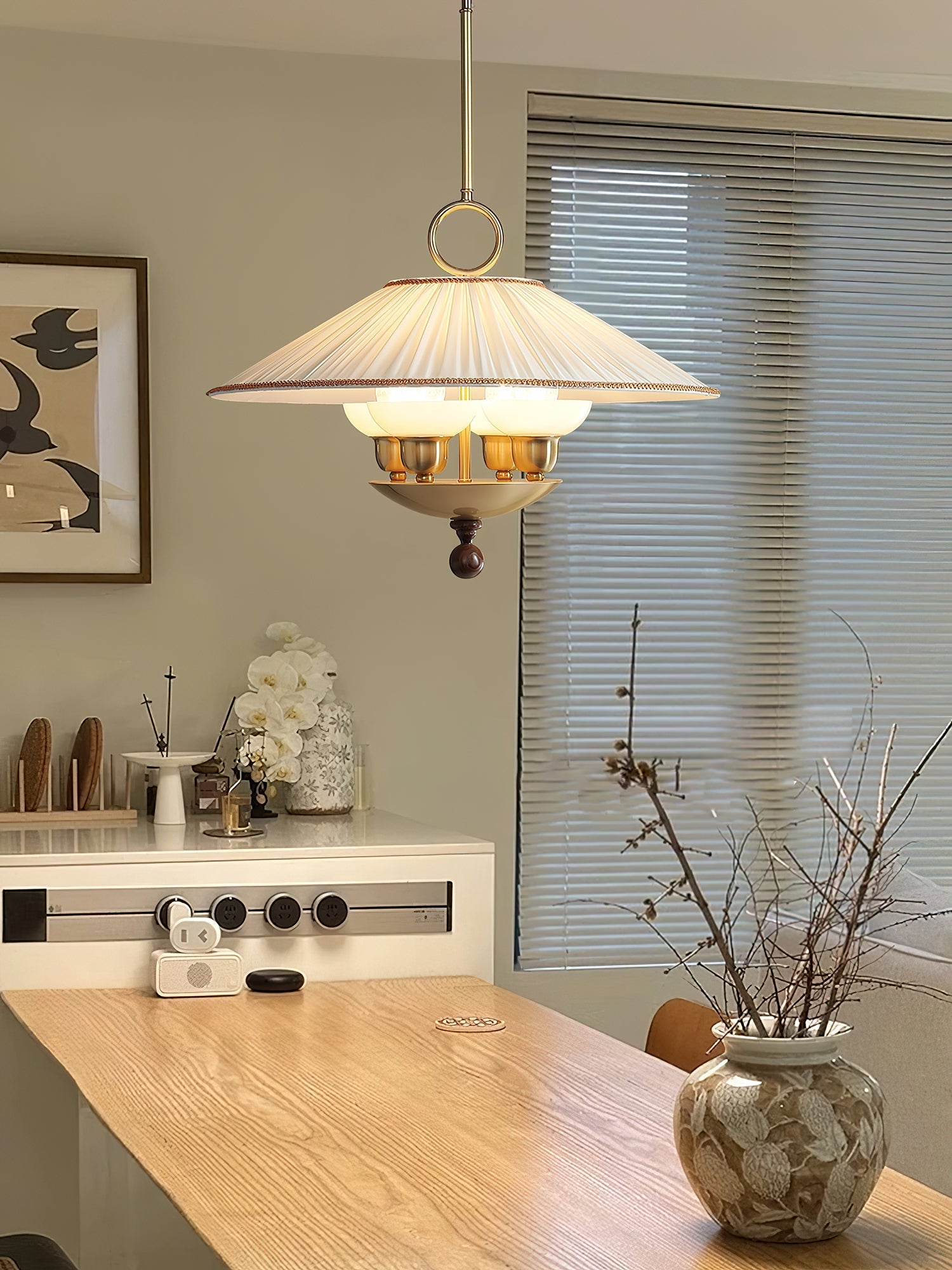 Umbera Pleated Shade Pendant Light-Neutral Decor