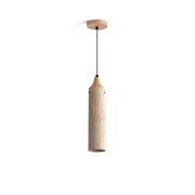 Arlene Pendant Lamp in beige travertine and wood finish.