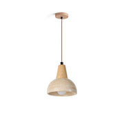 Arluoe Pendant Lamp with travertine shade and wood top, shown against a neutral background.