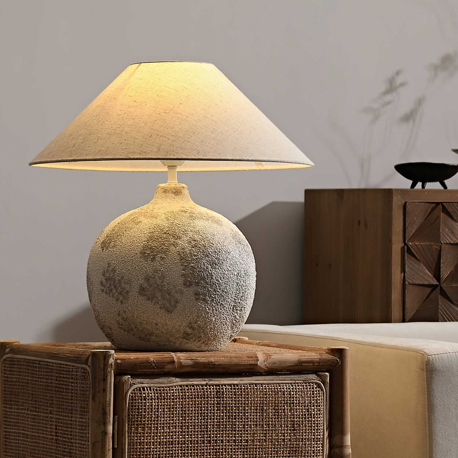 Riona Natural Fabric Ceramics Table Lamp-Neutral Decor