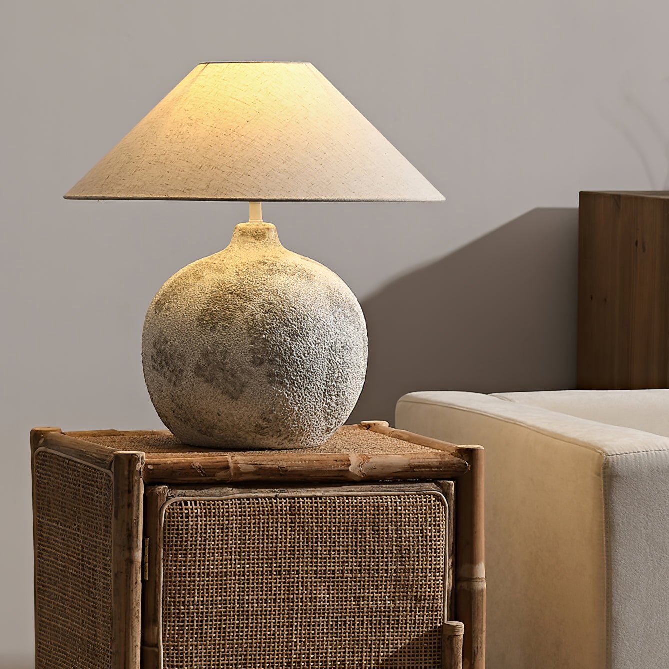 Riona Natural Fabric Ceramics Table Lamp-Neutral Decor