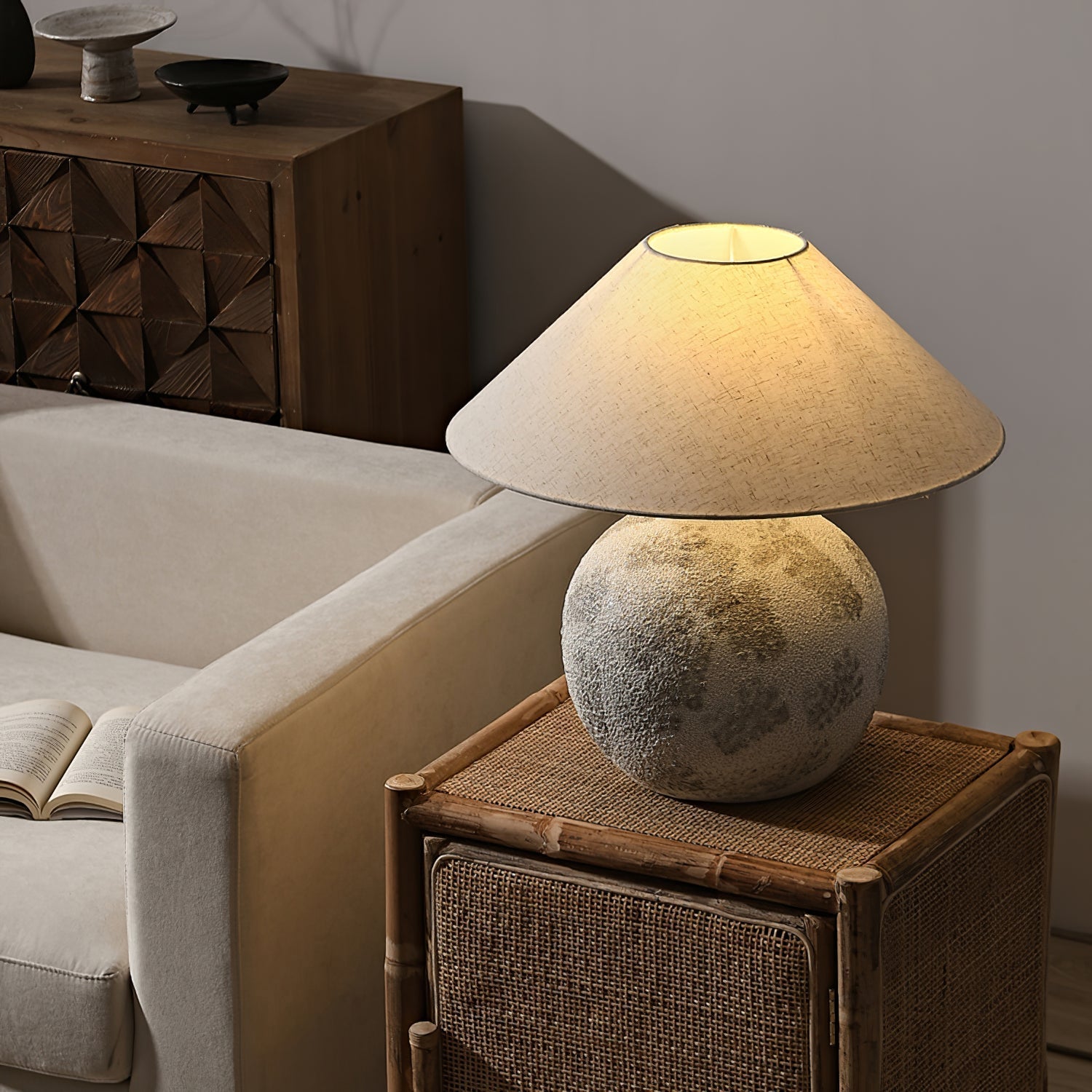 Riona Natural Fabric Ceramics Table Lamp-Neutral Decor