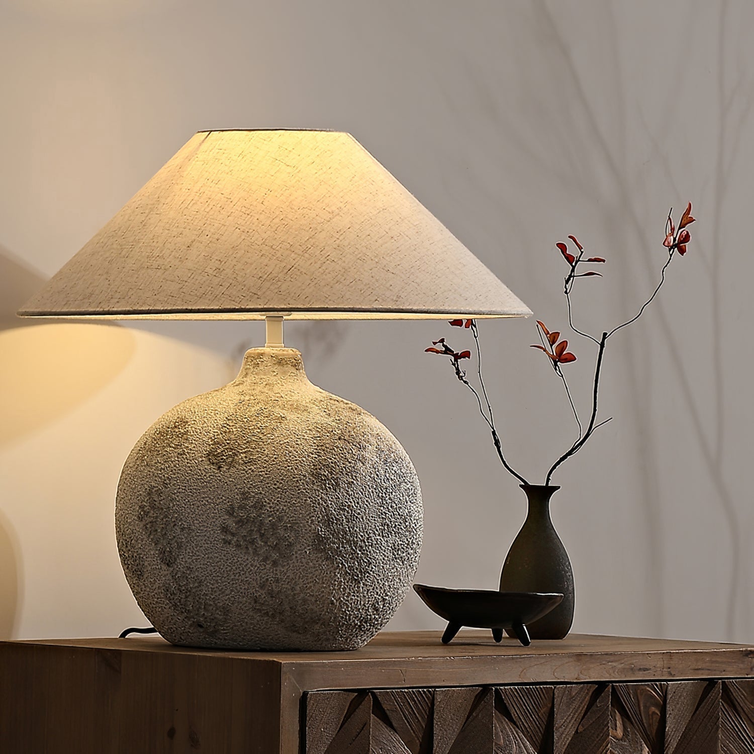 Riona Natural Fabric Ceramics Table Lamp-Neutral Decor