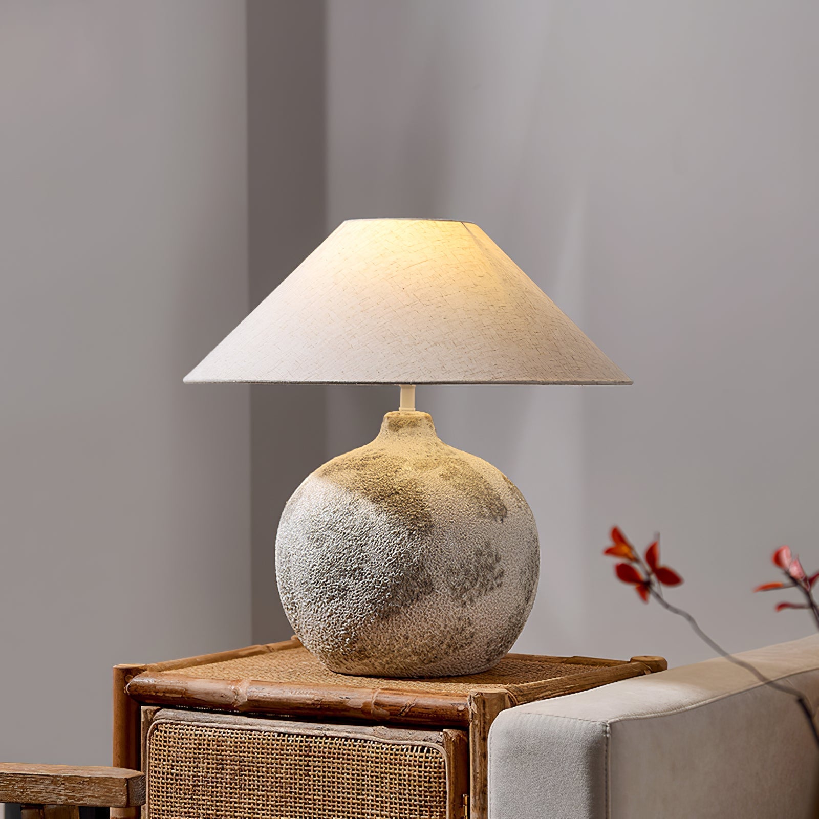 Riona Natural Fabric Ceramics Table Lamp-Neutral Decor