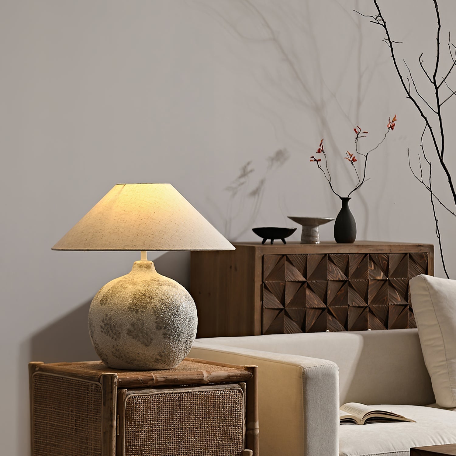 Riona Natural Fabric Ceramics Table Lamp-Neutral Decor
