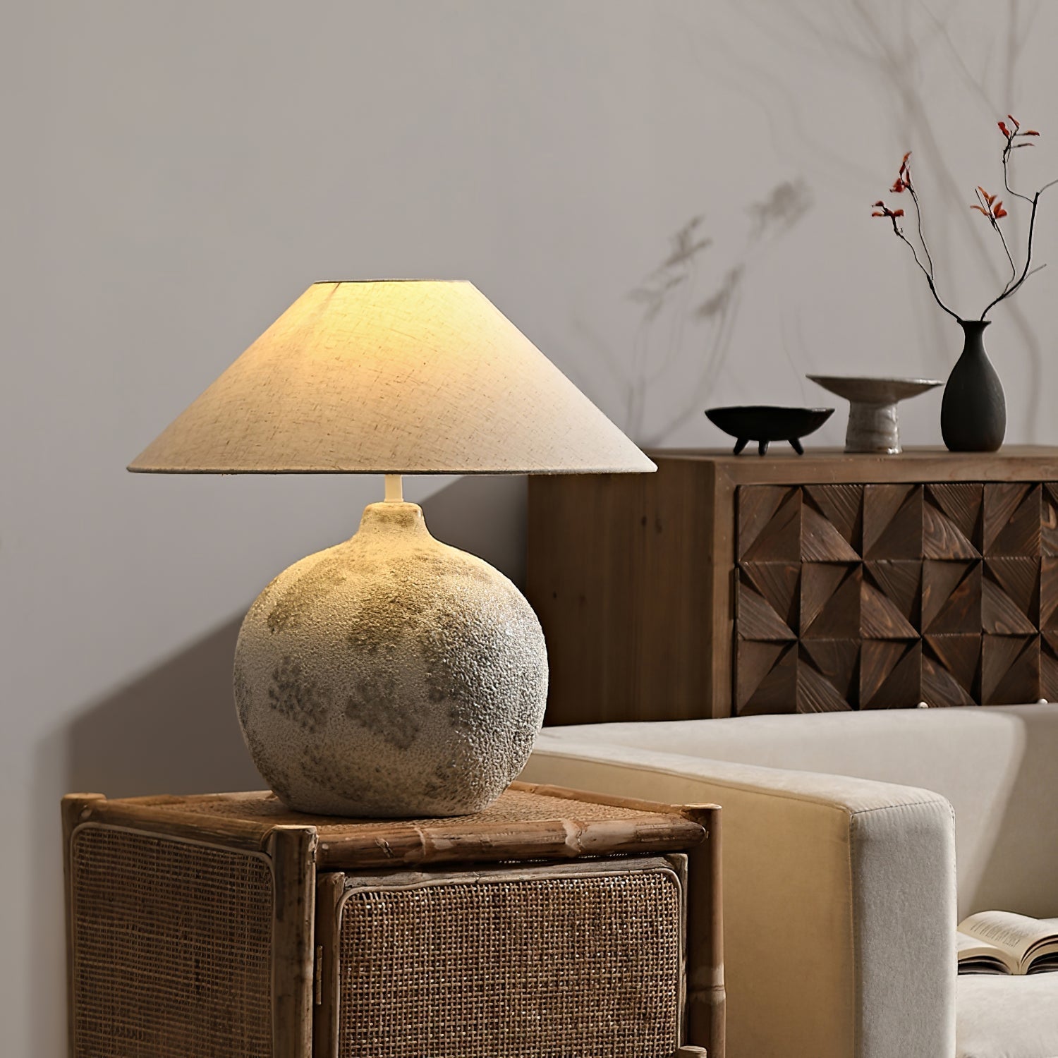 Riona Natural Fabric Ceramics Table Lamp-Neutral Decor