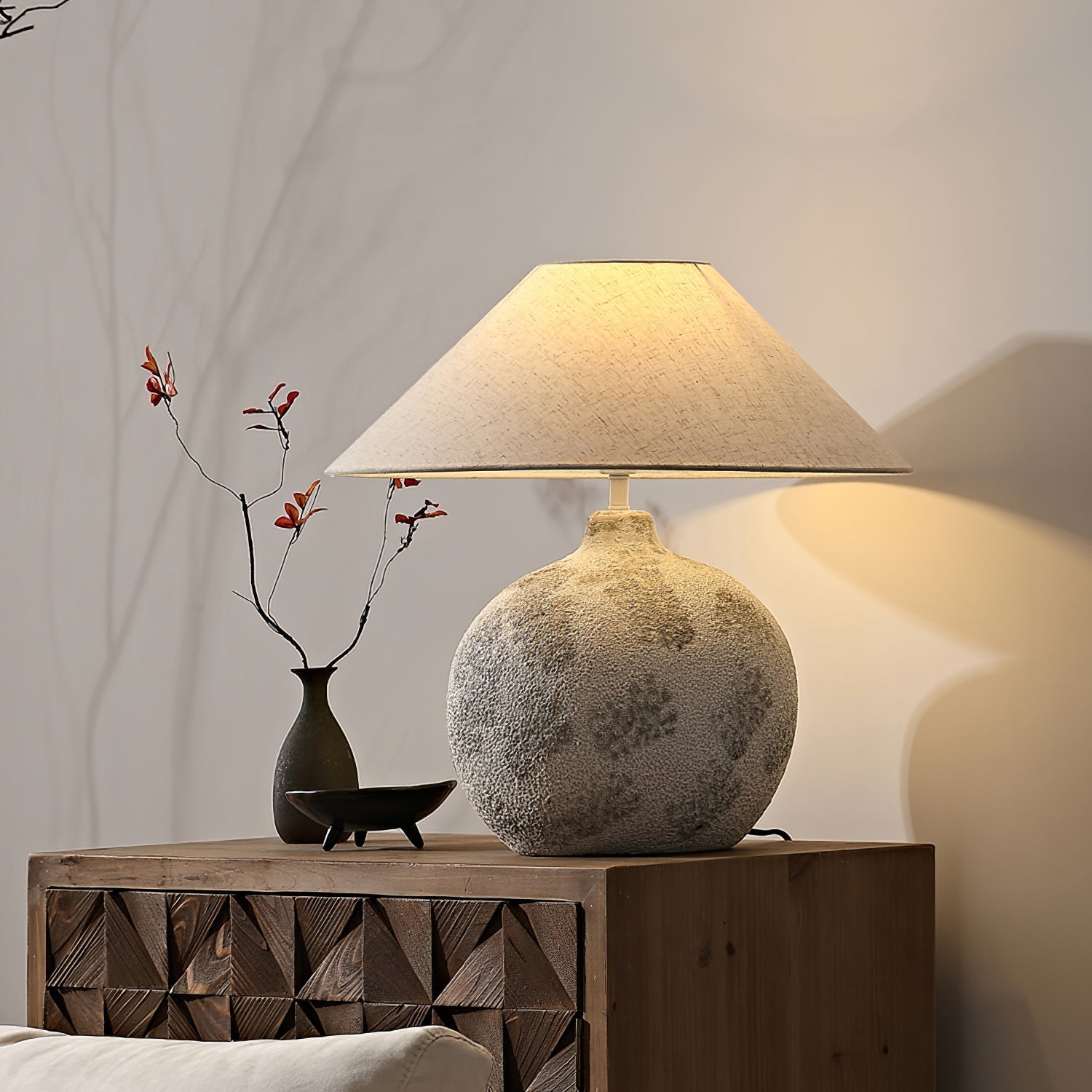 Riona Natural Fabric Ceramics Table Lamp-Neutral Decor