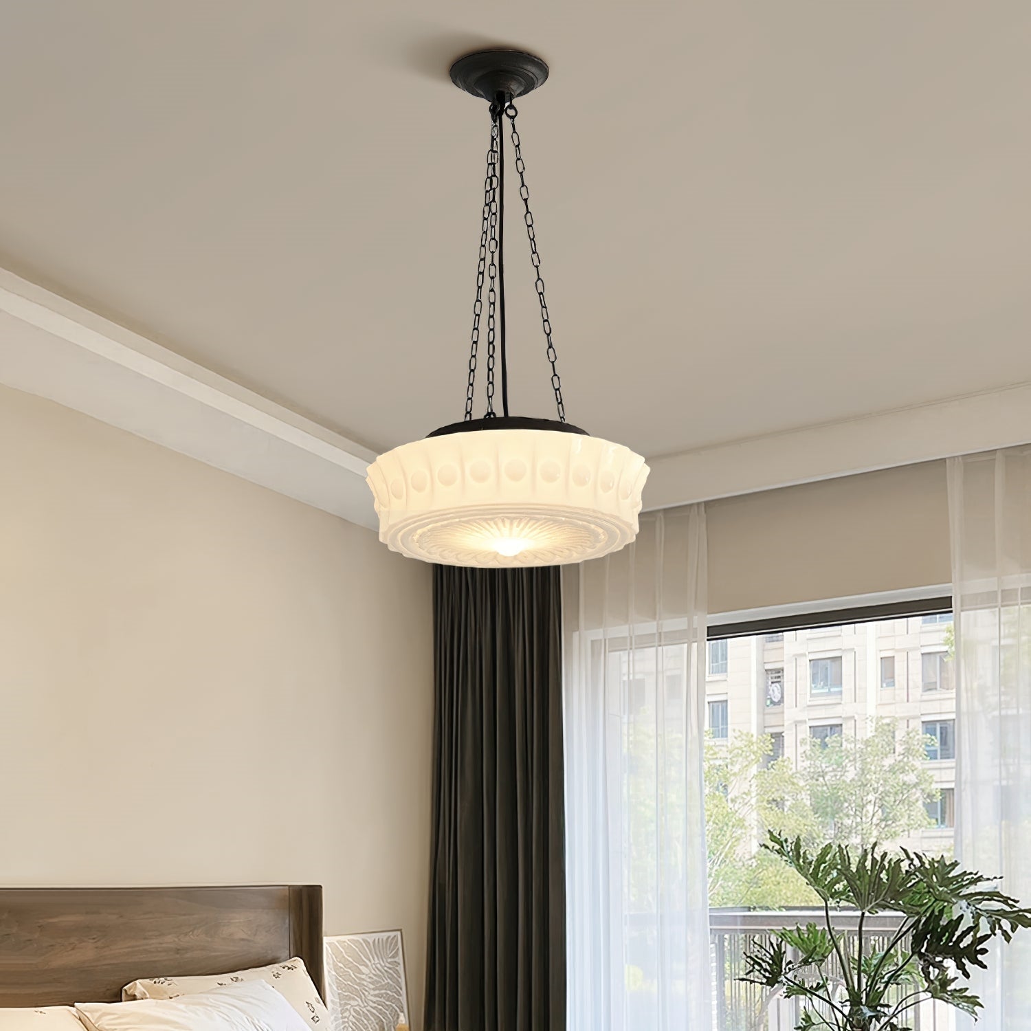 Valentina Vintage French Country Dome Pendant Light, White/Beige - Neutral Decor