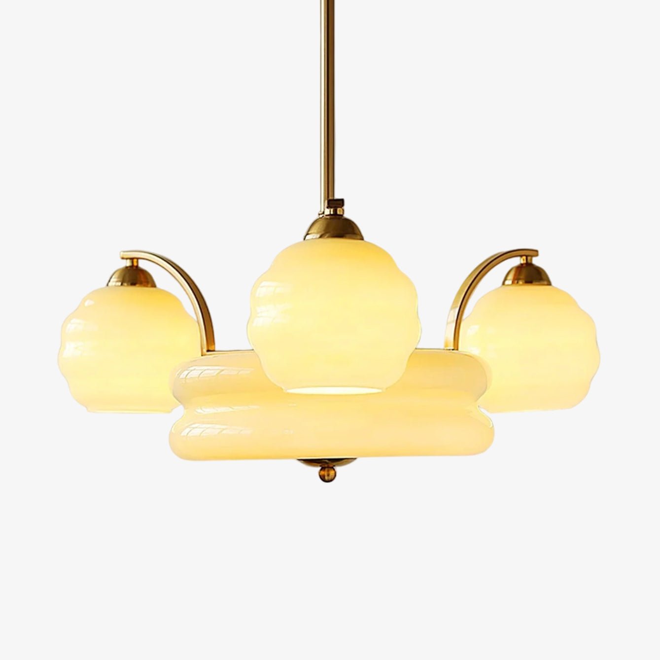Lustra Chandelier Art Deco Vintage Gold Glass Shades-Neutral Decor