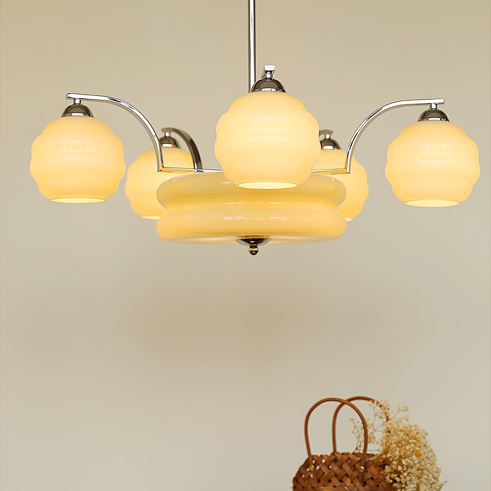 Lustra Chandelier Art Deco Vintage Gold Glass Shades-Neutral Decor