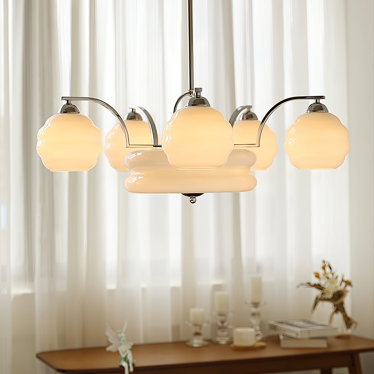 Lustra Chandelier Art Deco Vintage Gold Glass Shades-Neutral Decor