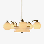 Lustra Chandelier Art Deco Vintage Gold Glass Shades-Neutral Decor