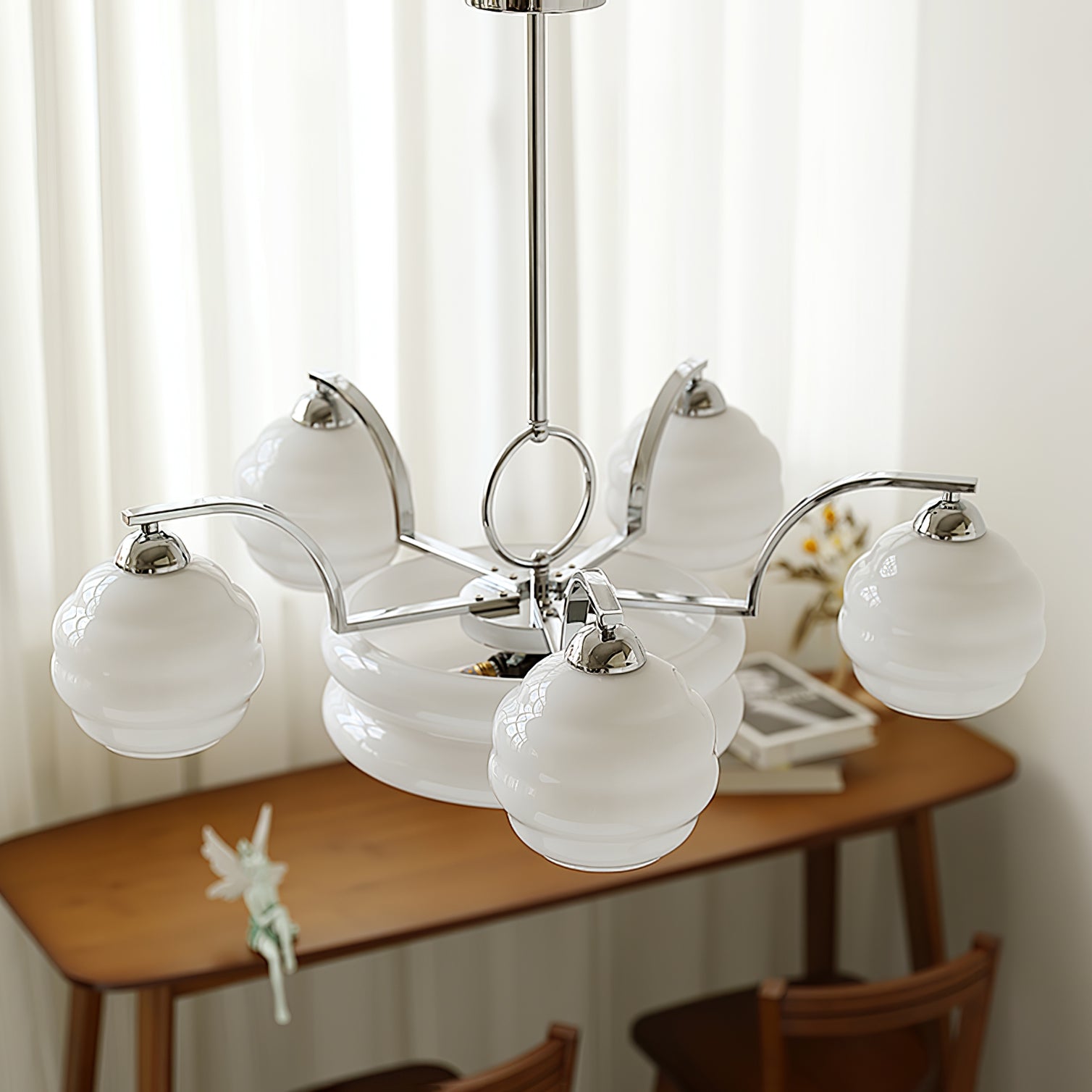 Lustra Chandelier Art Deco Vintage Gold Glass Shades-Neutral Decor