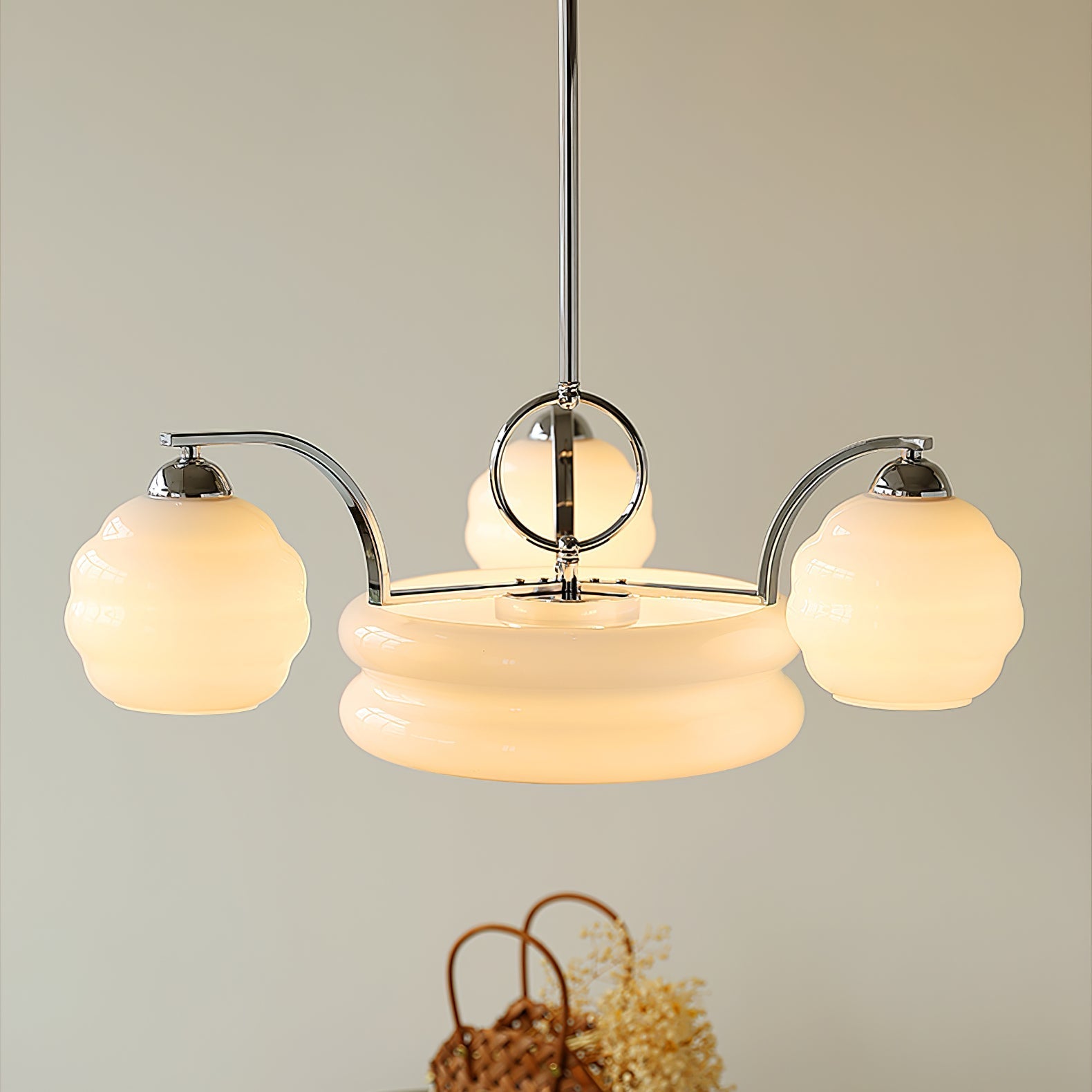 Lustra Chandelier Art Deco Vintage Gold Glass Shades-Neutral Decor